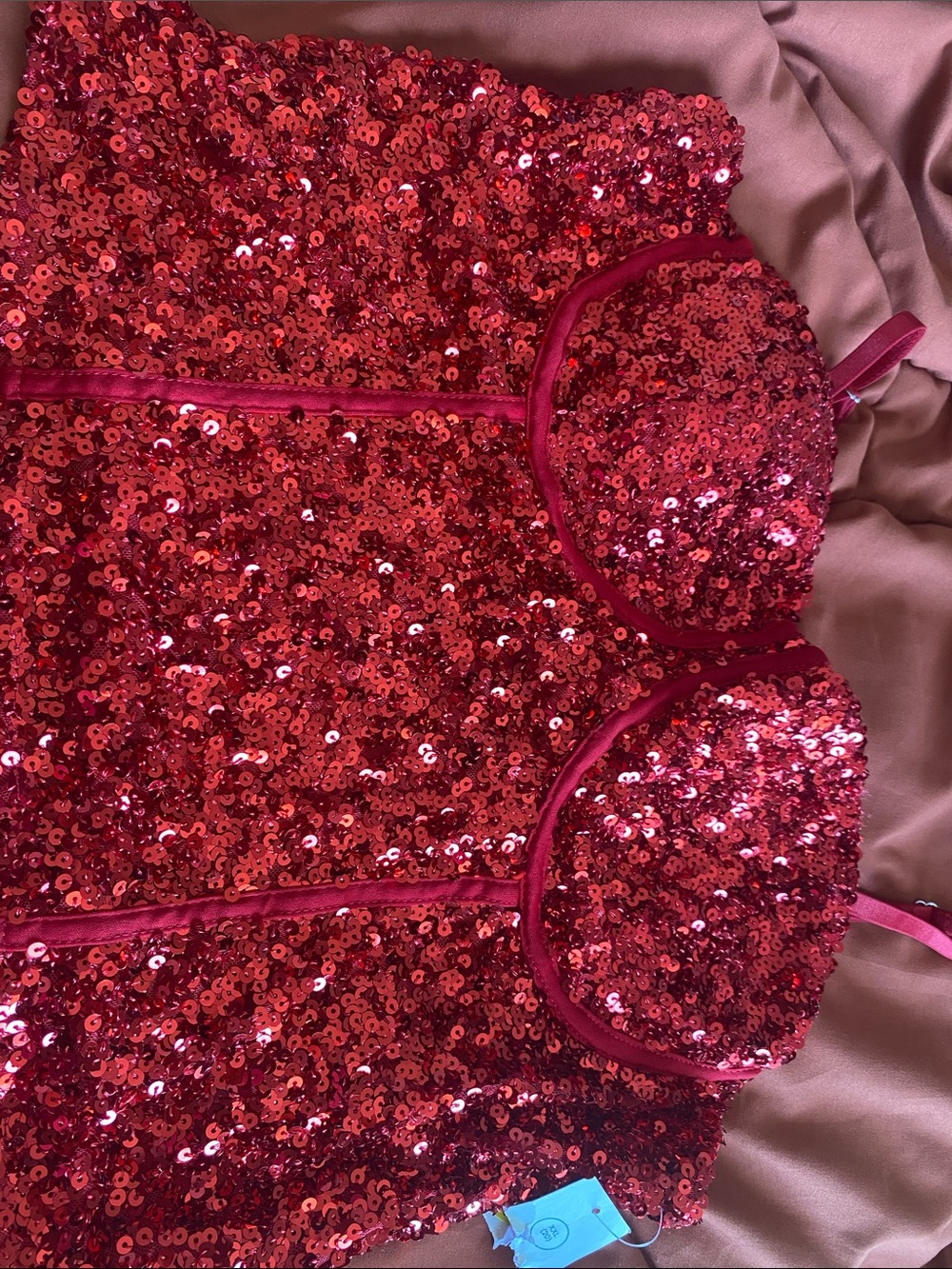 City Chic Red Sequin Bustier Top